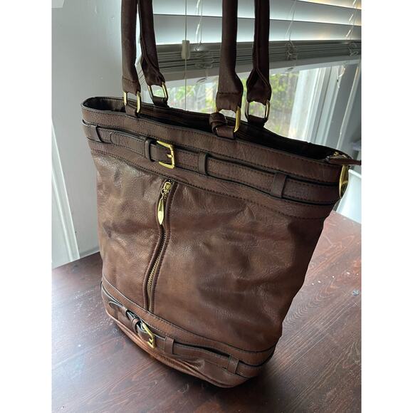 Vintage Michael Kors Brown Leather and Gold Bucket Handbag - Picture 1 of 7